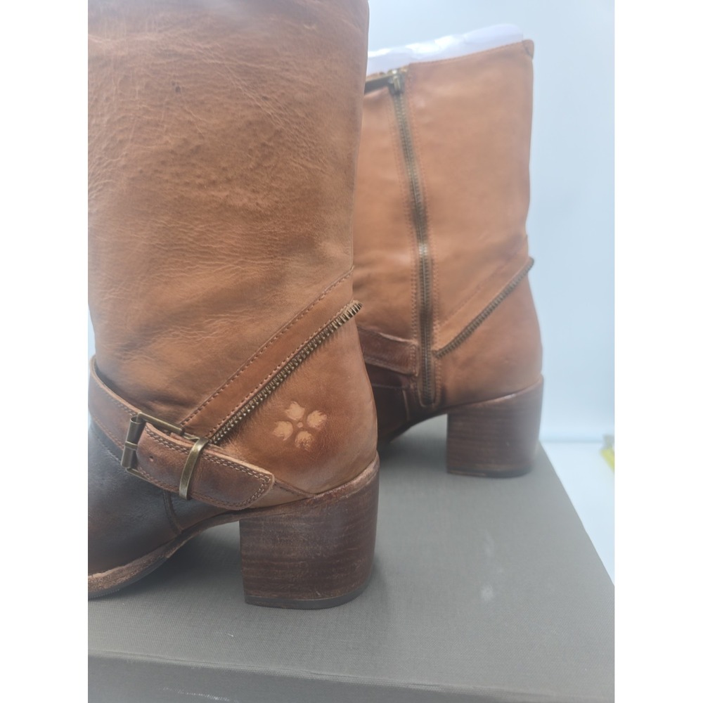Patricia Nash Lombardy Women's Boots 8.5 Tan Leather Western Harness Moto Boho - Picture 14 of 16